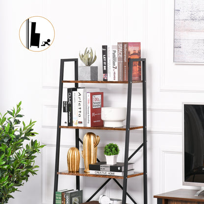 Tanile Metal And Wood Rustic Brown And Black 4 Tier Ladder Bookshelf