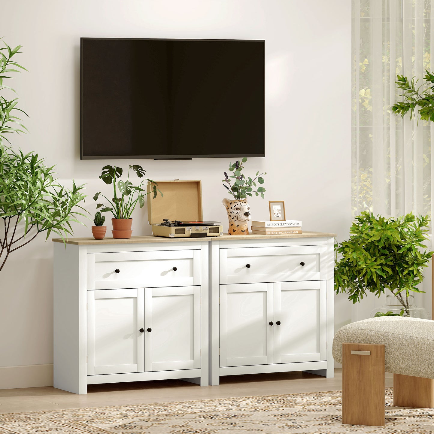 Viso Wooden Cream White Modern Sideboard With Drawers Adjustable Shelves And Double Doors