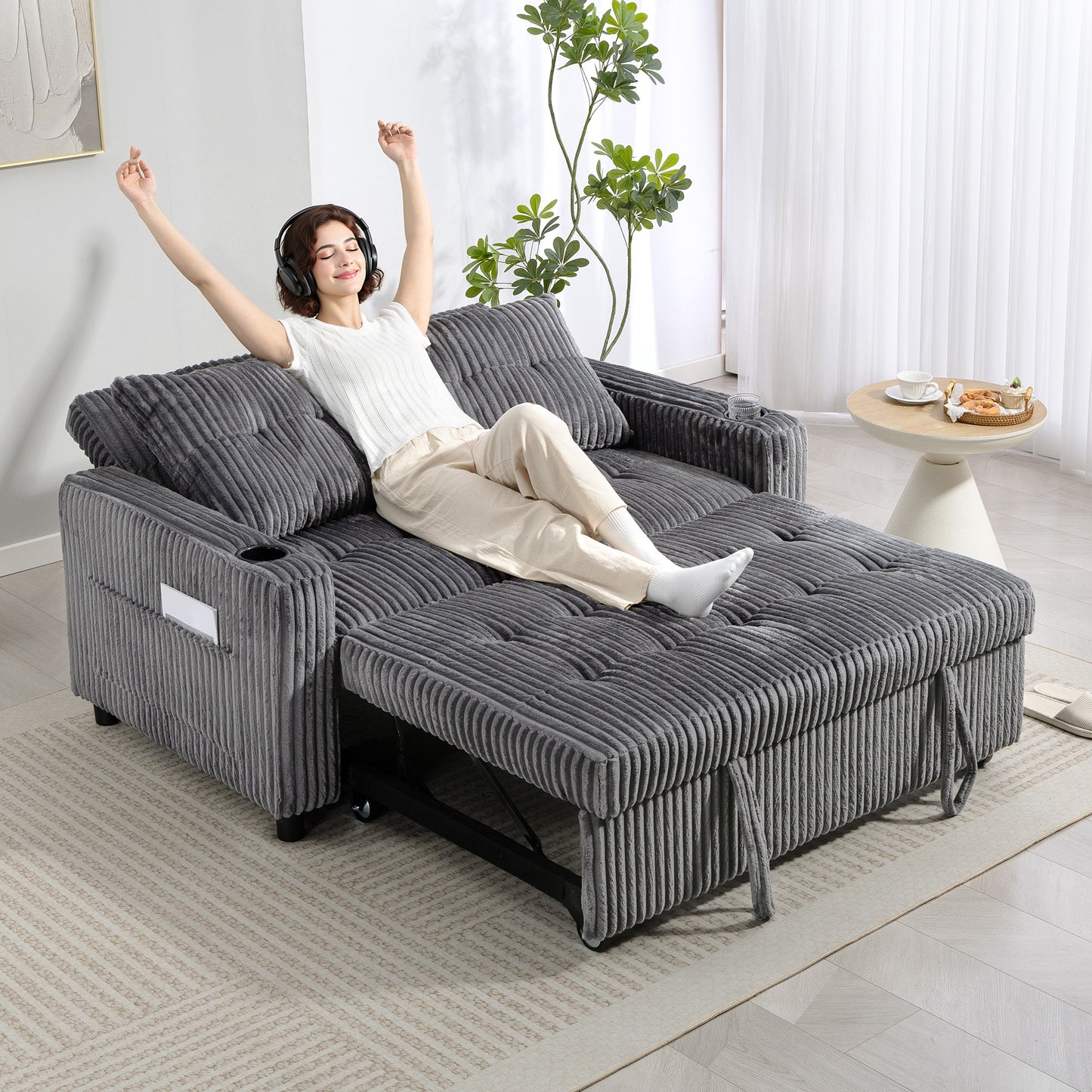 Noripa Dark Grey Corduroy 2 Seater Click Clack Sofa Bed