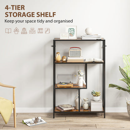 Modisu Wood Rustic Brown 4 Tier Bookcase With OFauxn Shelving