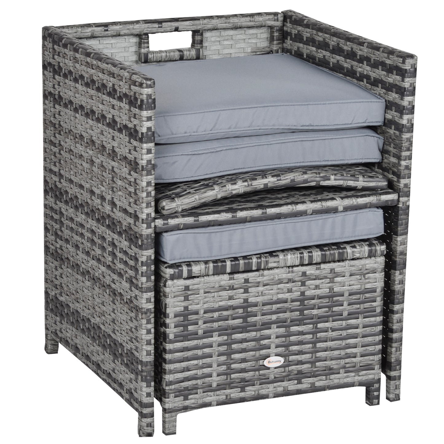 Noco Rattan Grey 8 Seater Outdoor Dining Set With Armchairs and Footstools