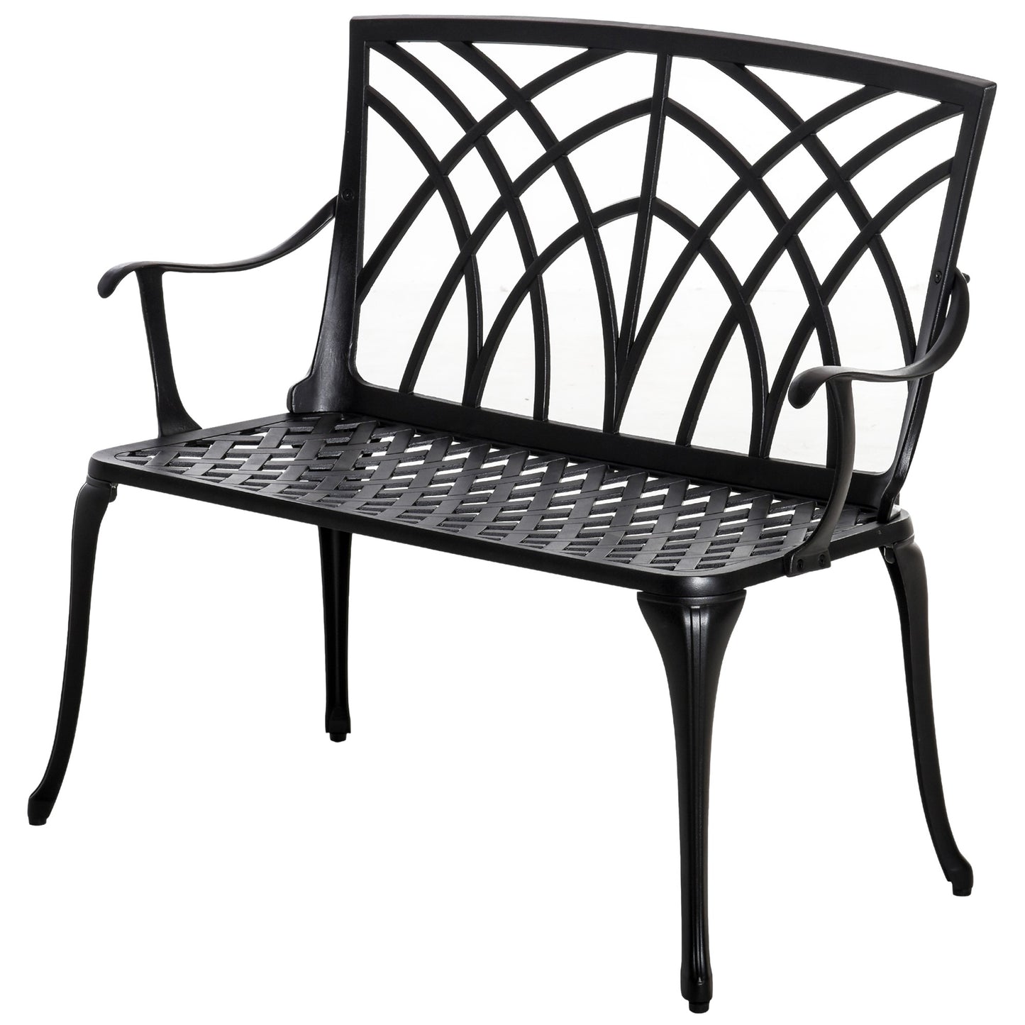 Elsu 2 Seater Outdoor Garden Bench Black Cast Aluminium Antique Finish