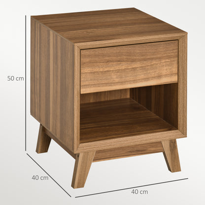 Novafa Walnut Brown Bedside Table With Drawer And Shelf Storage