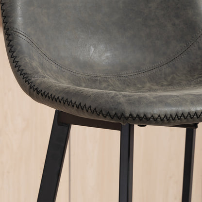 Nora Set Of 2 Grey Faux Leather Dining Bar Stools With Back And Foot Support
