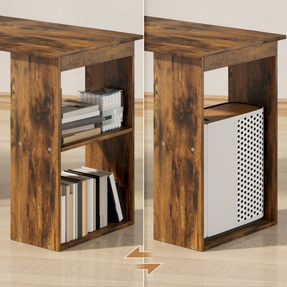 Nanono 120cm Wooden Rustic Brown 6 Tier Bookshelf Desk For Home Office