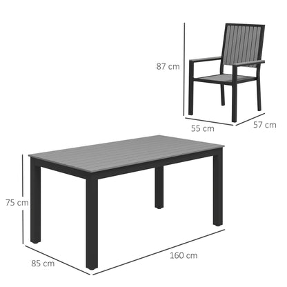 Tala  6 Seater Grey Garden Dining Set with Stackable Chairs Rectangular Table