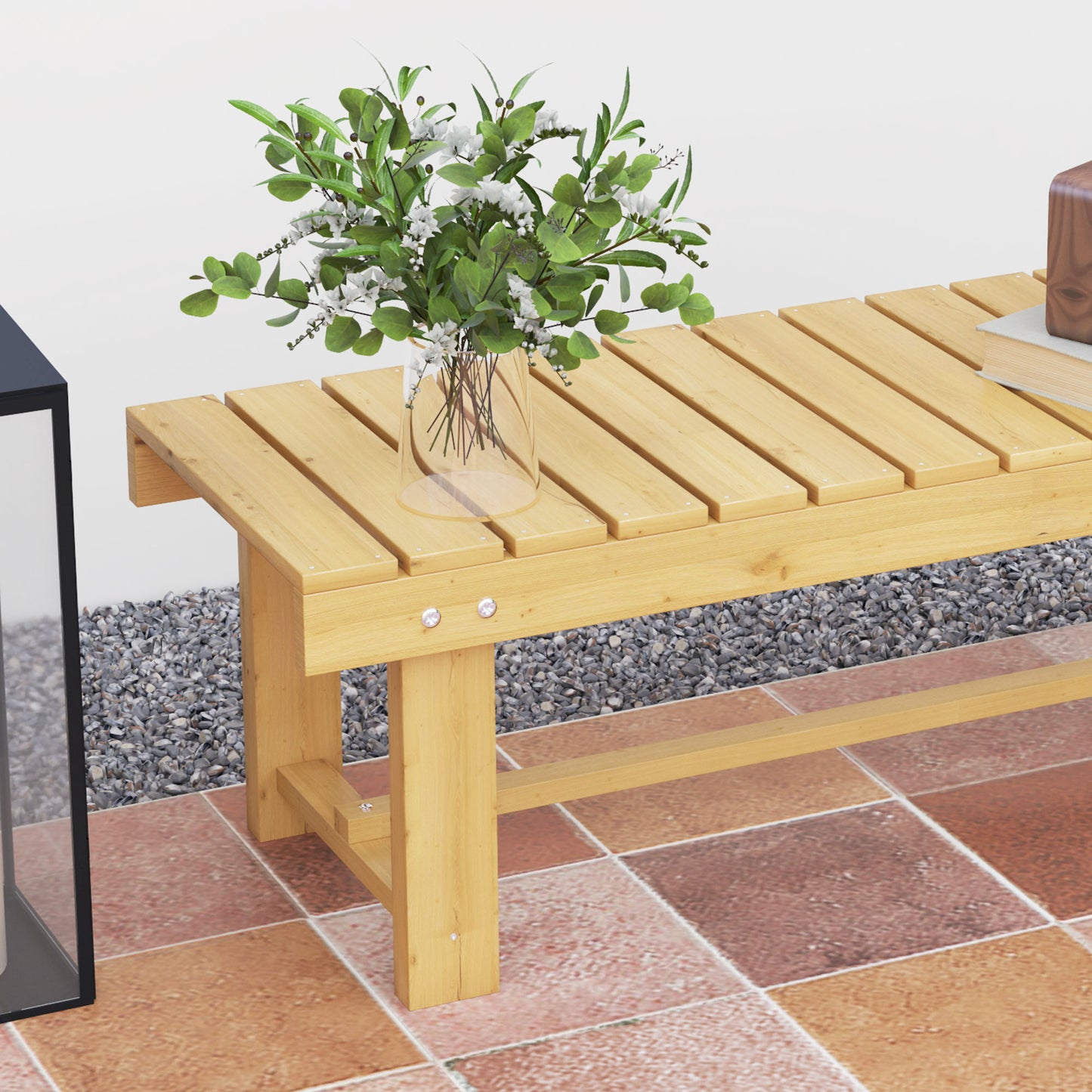Nika Fir Wood Natural 2 Seater Indoor Outdoor Garden Bench 110 x 38 x 35 cm