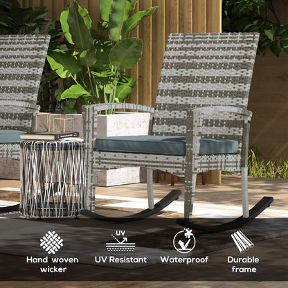 Noreke Set Of 2 Rattan Light Grey  Garden Rocking Chairs With Cushions