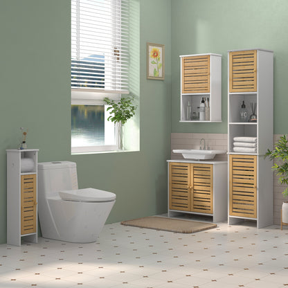 Nohaba White Bathroom Storage Cabinet With Integrated Toilet Roll Holder