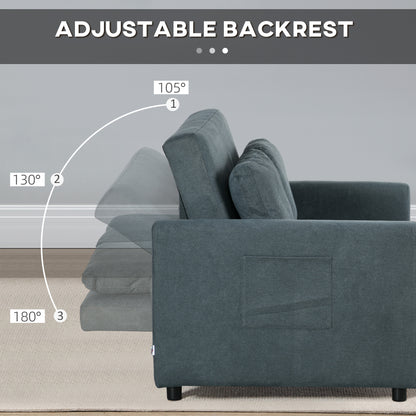Matano Maso Charcoal Grey 2 Seater Sofa Bed With Side Pockets And Cushions