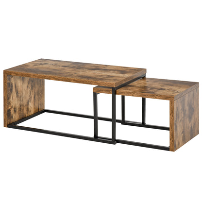 Lirare Set Of 2 Industrial Nesting Side Tables Metal And Wood Rustic Brown