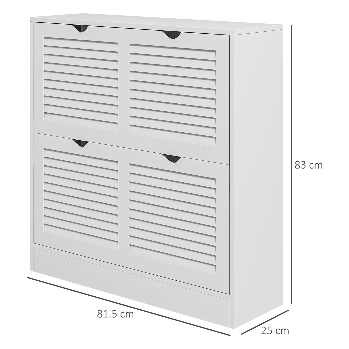 Nelu Neka Wooden White Slim Entryway Shoe Cabinet With 2 Flip Drawers Slatted Design