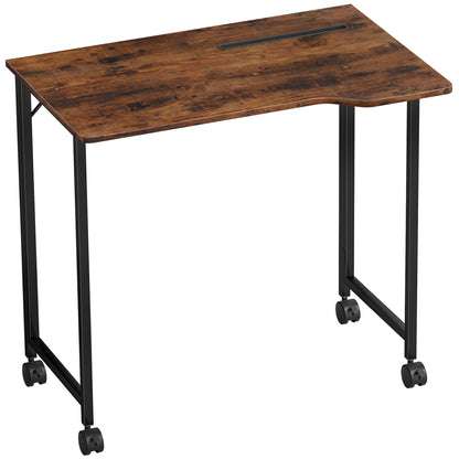 Zika 80cm Wooden Rustic Brown Folding Desk Lockable Wheels