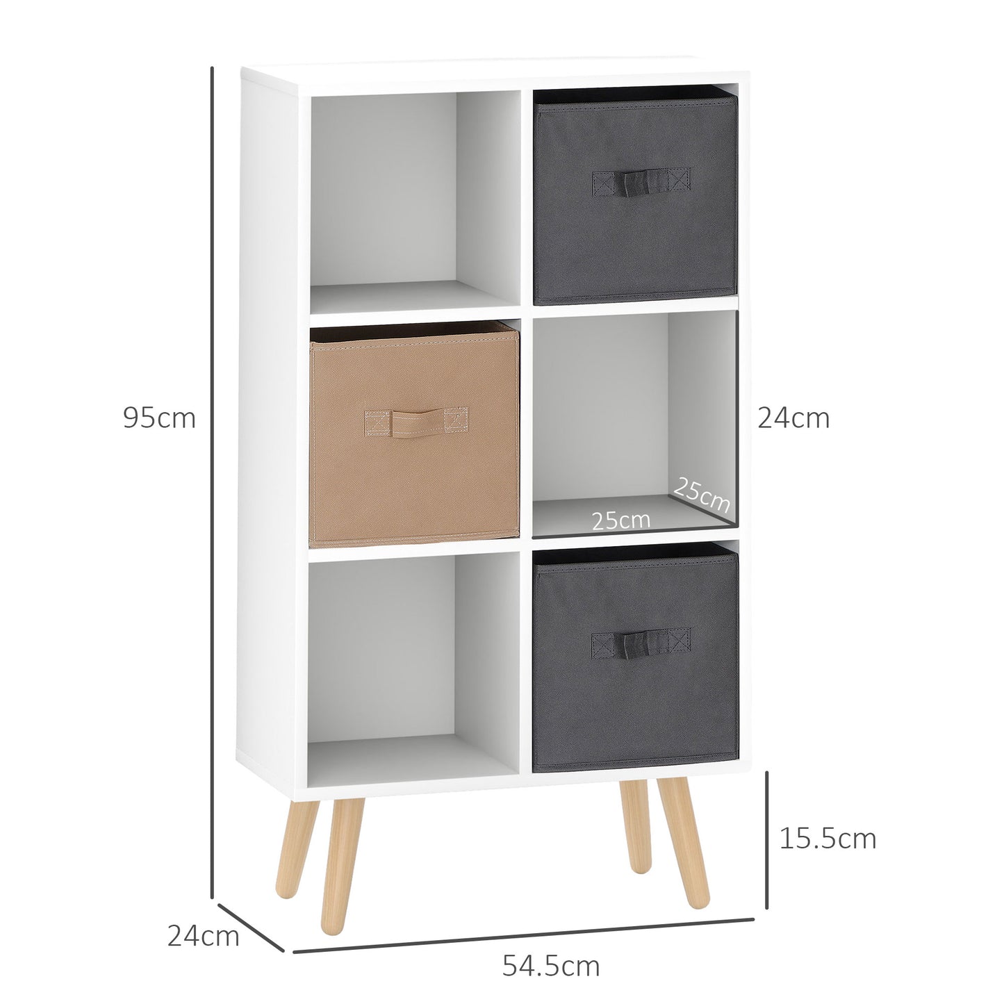 Nadiro Wooden White 6 Cube Storage Unit With 3 Fabric Drawers And OFauxn Shelves