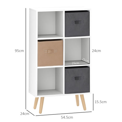 Nadiro Wooden White 6 Cube Storage Unit With 3 Fabric Drawers And OFauxn Shelves