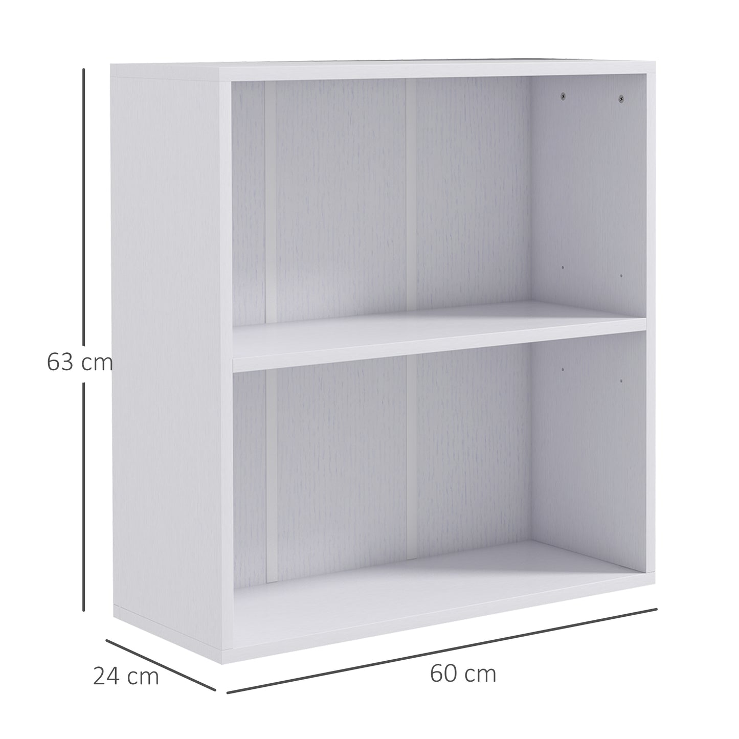 Ralafi Wood White Low 2 Tier Bookcase With Adjustable Shelves