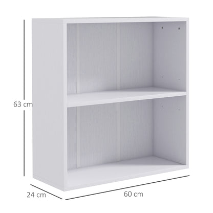 Ralafi Wood White Low 2 Tier Bookcase With Adjustable Shelves