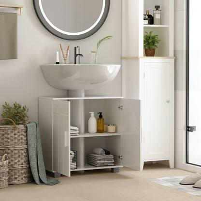 Zilusa White Fauxdestal Sink Vanity Cabinet With Double Doors And Adjustable Shelves