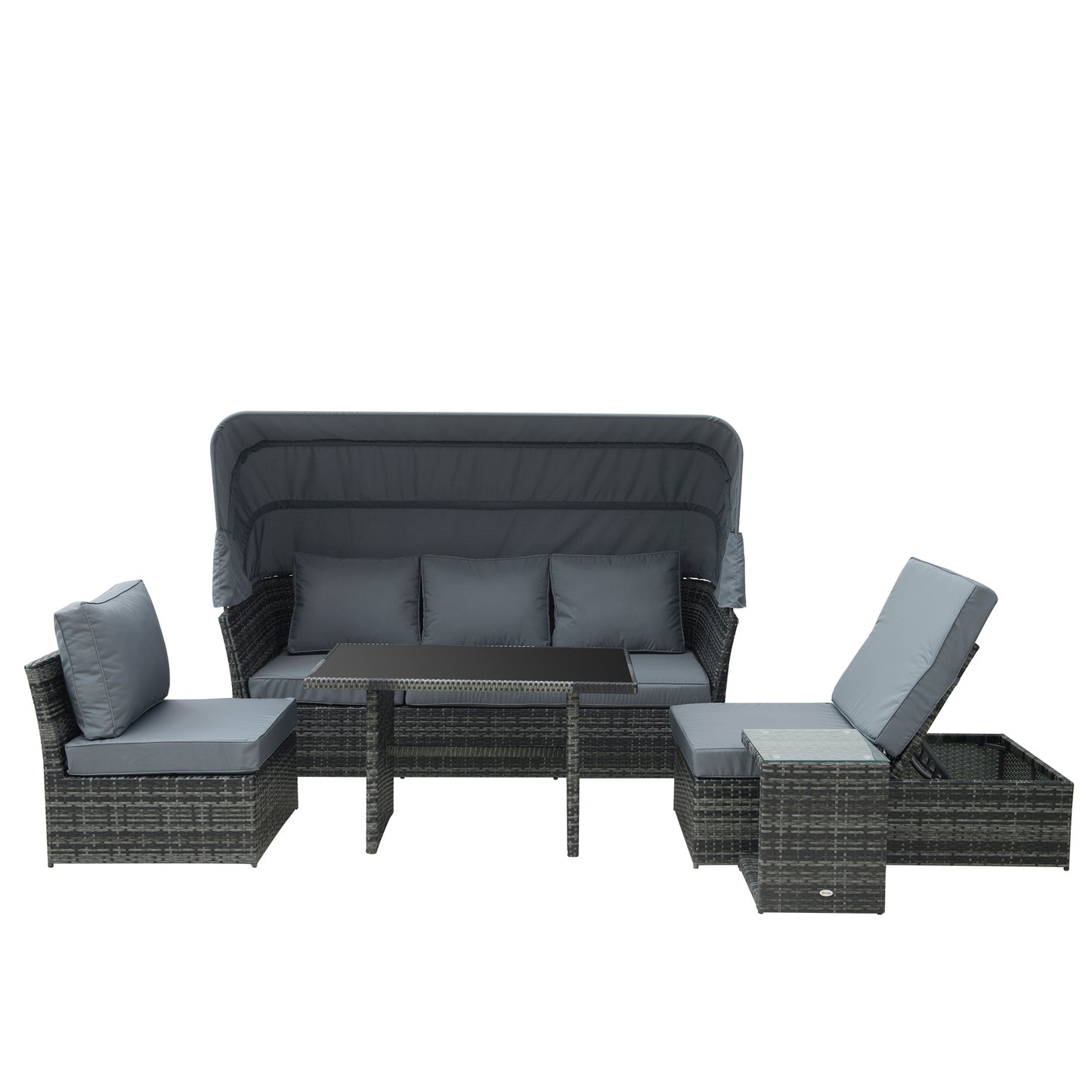 Mosone Rattan Grey 5 Seater Reclining Outdoor Sofa Set With Canopy and 2 Tables