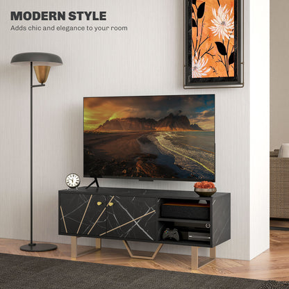 Vinika 110cm Wooden Black Marble Effect TV Console With Shelves And Storage For Screens Up To 50 Inches
