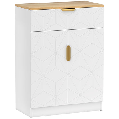 Rilosa White Geometric Modern Sideboard Natural Top With Storage Drawer and 2 Doors