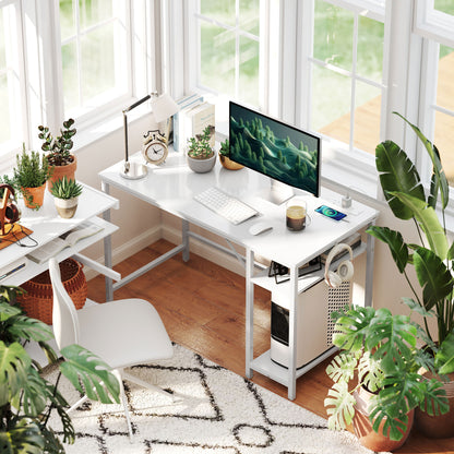 Vima 120cm White Home Office Desk With Integrated Power Sockets