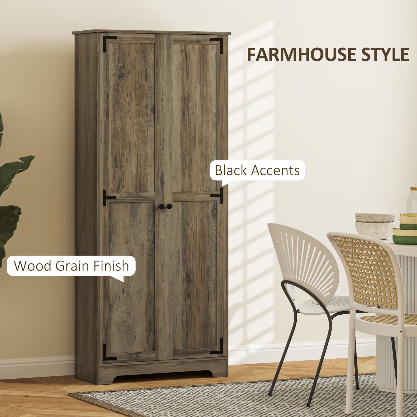 Soniso Wood Effect Tall Farmhouse Kitchen Pantry Cabinet 10 Shelves 2 Doors