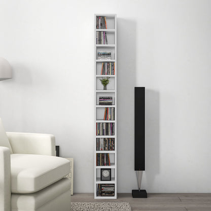 Manina Wood White Tall Narrow CD Storage Tower With 204 Disc Capacity