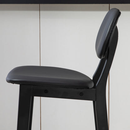 Resono Solid Wood Black Classic Bar Stools Set Of 2 With Faux Leather Seats
