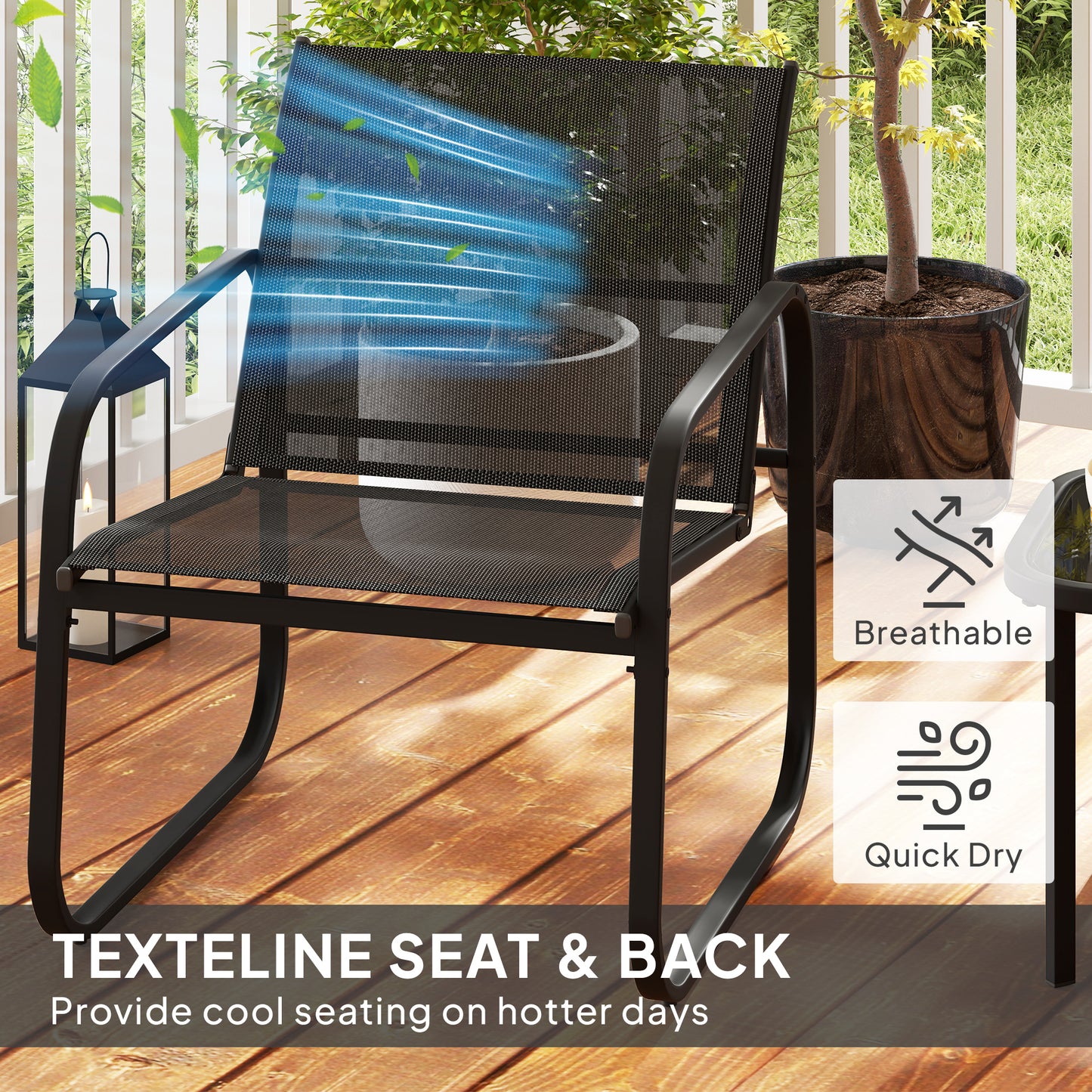 Macolu Metal Black 3 Piece Garden Seating Set With Table And Chairs