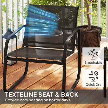 Macolu Metal Black 3 Piece Garden Seating Set With Table And Chairs