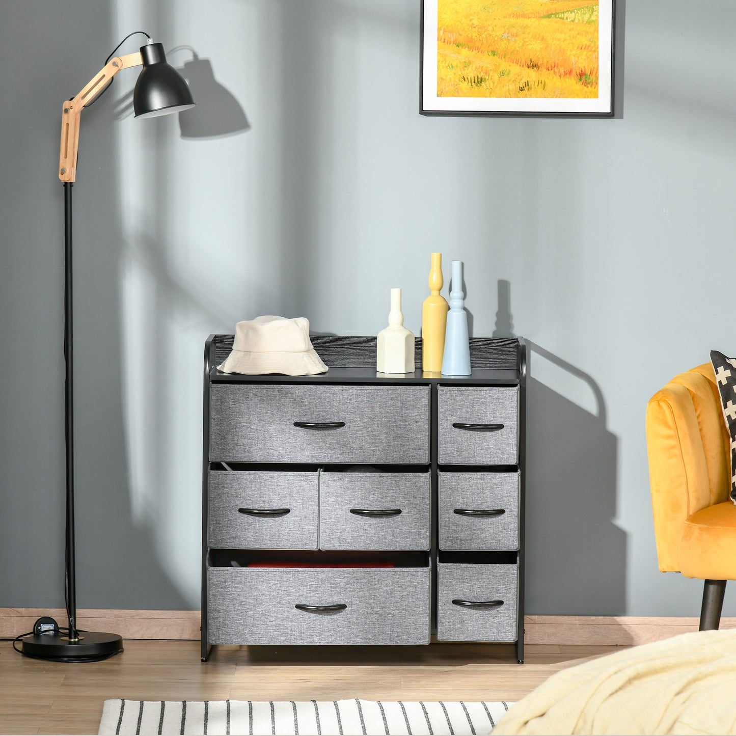 Lizi Fabric And Metal Grey 7 Drawer Foldable Storage Chest