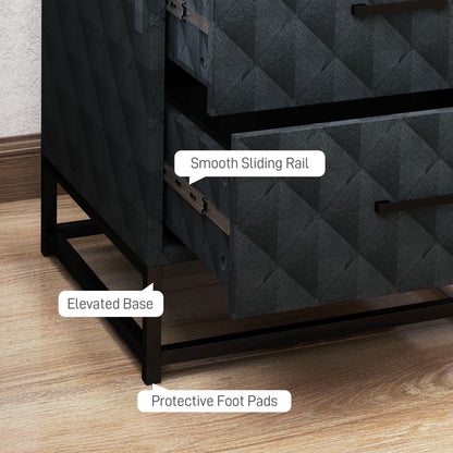 Roel Set Of 2 Black Retro Bedside Tables With 2 Drawers And Steel Legs