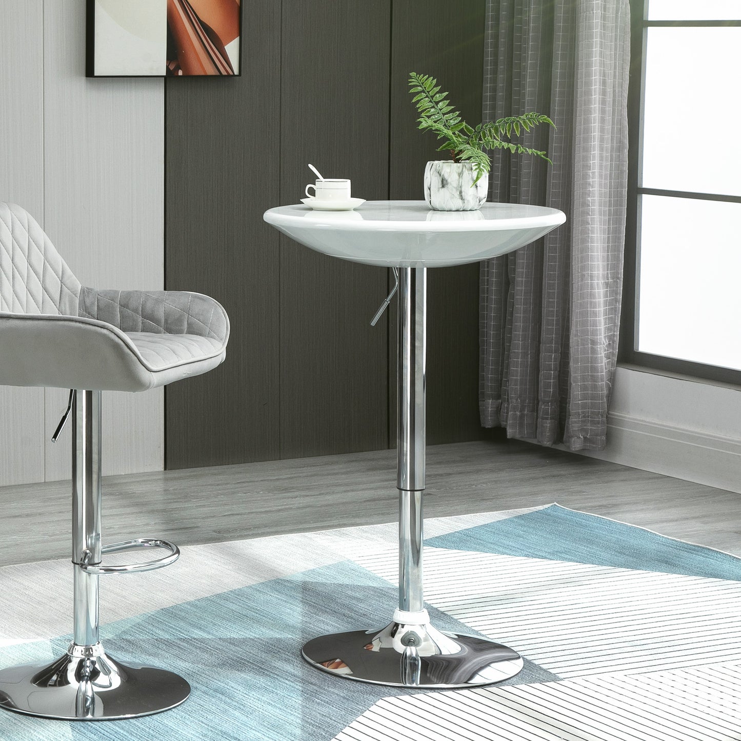 Nisapa Metal White Adjustable Round Bar Table With Swivel Top And Steel Base