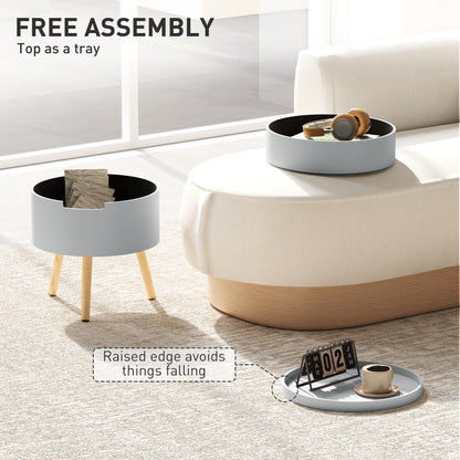 Pano Wooden Grey Round 3 Tier Bedside Table With Hidden Storage And Tray Top