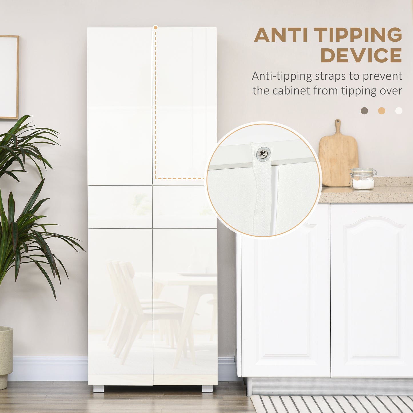 Luvami High Gloss White 4 Door Kitchen Cupboard With 5 Tier Storage And Push OFauxn Design