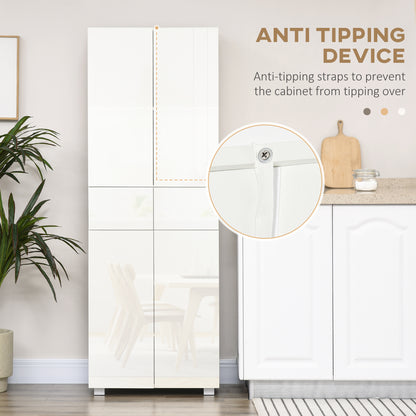 Luvami High Gloss White 4 Door Kitchen Cupboard With 5 Tier Storage And Push OFauxn Design