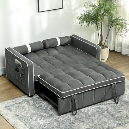 Tapa Linen Effect Dark Grey Upholstered 2 Seater Sofa Bed White Trim