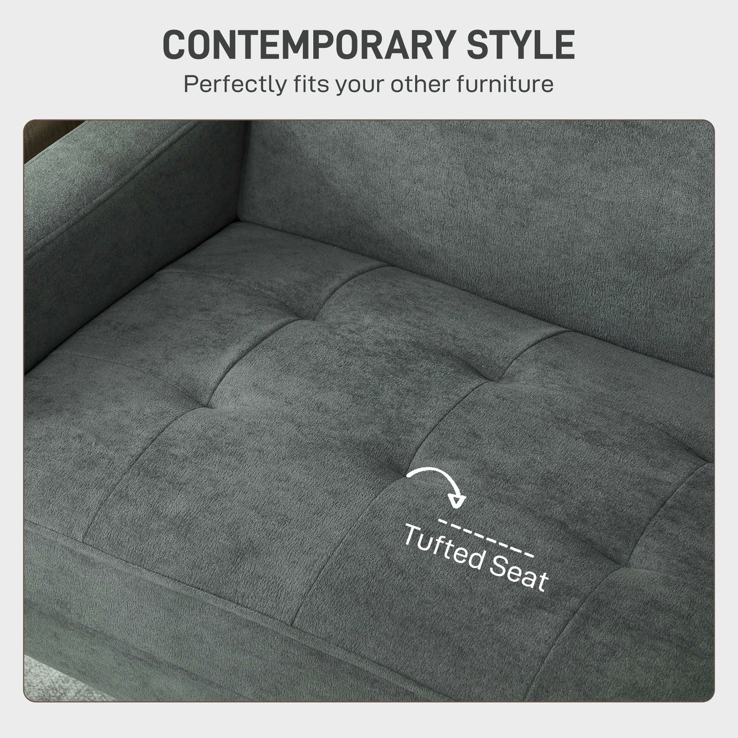 Pafa Dark Grey Velvet  Upholstered 2 Seater Sofa Natural Wooden Legs