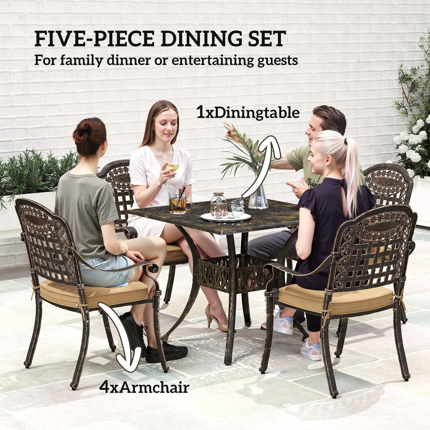 Monake 4 Seater Bronze Cast Aluminium Outdoor Garden Dining Set