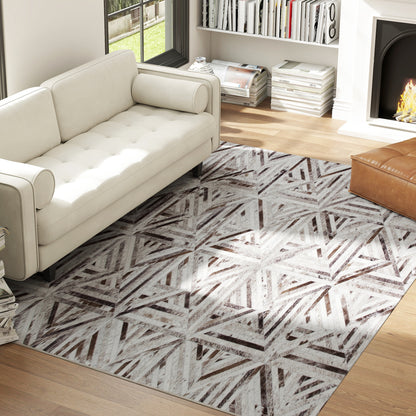 Fisuk 290 x 200cm Chenille Brown Triangle Pattern Non Slip Washable Rug