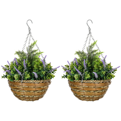Tane Male Set Of 2 Hanging Artificial Lavender Flower Pots For Indoor Display