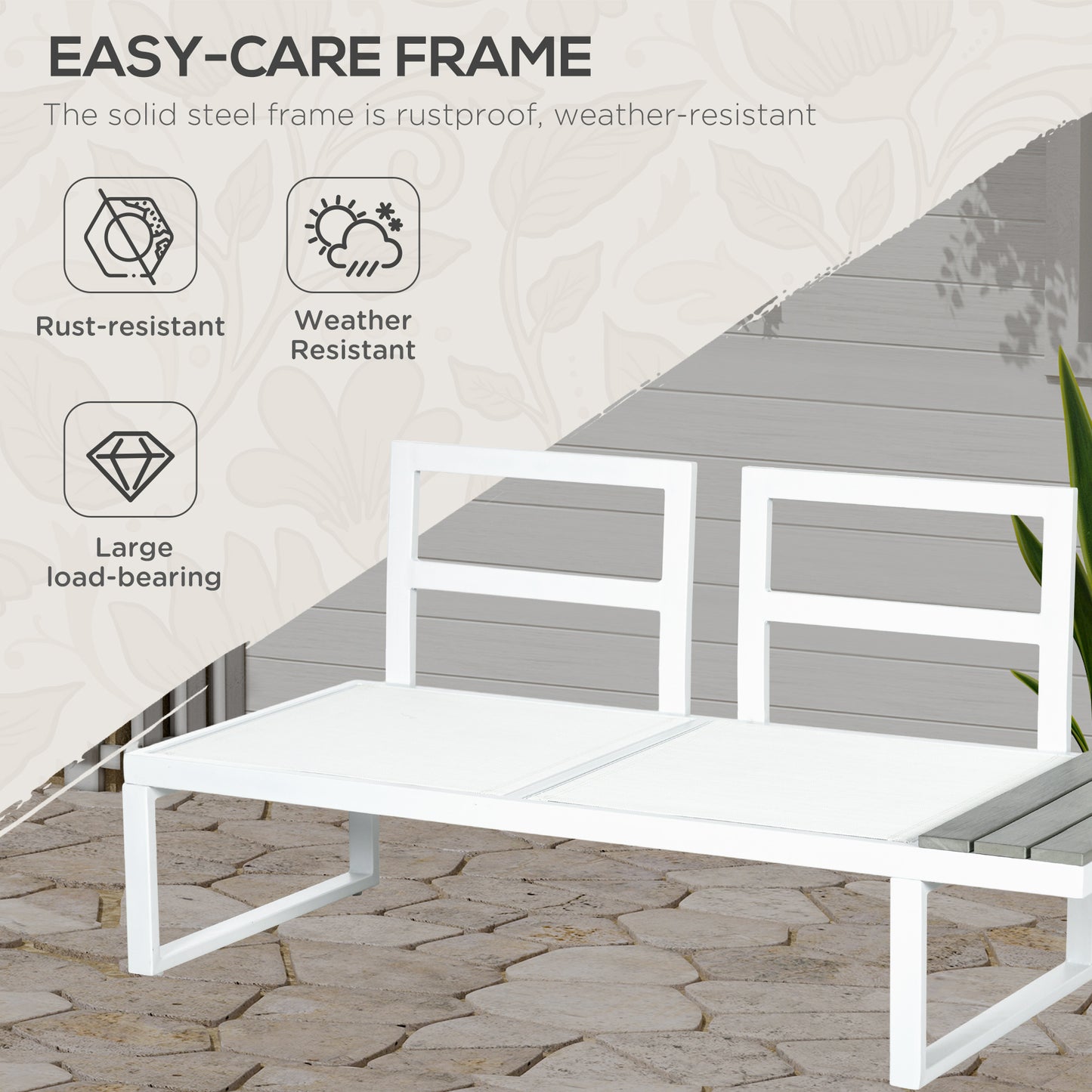 Vayo Metal White Frame 5 Seater Reclining Corner Garden Sofa Set With Wood Effect Table And Grey Cushions