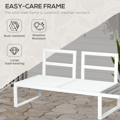 Vayo Metal White Frame 5 Seater Reclining Corner Garden Sofa Set With Wood Effect Table And Grey Cushions