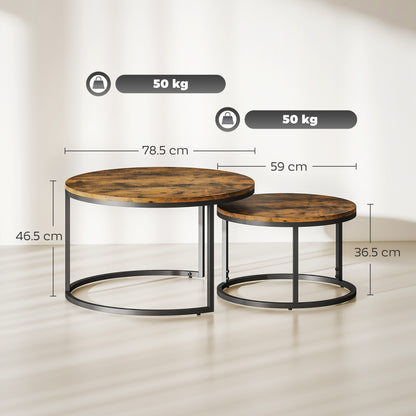 Kefa Dimi Set Of 2 Wooden Rustic Brown Wood Effect Nesting Tables