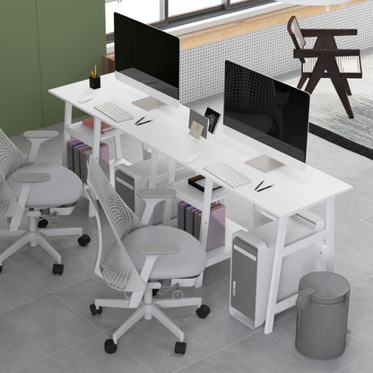 Hakeka 106cm White Wooden Compact Desk With Bookshelf Storage