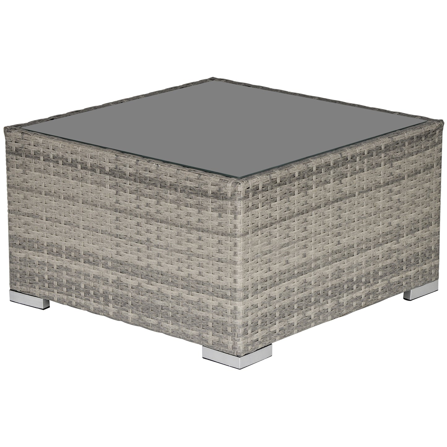 Vimito Rattan Light Grey Square Outdoor Side Table With Glass Top