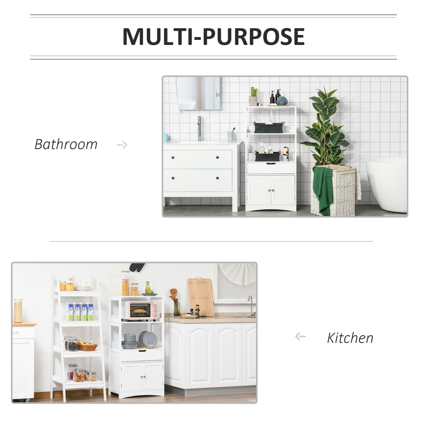Disarike White Freestanding Storage Cabinet With Shelves Drawers And Double Doors For Bathroom Or Kitchen