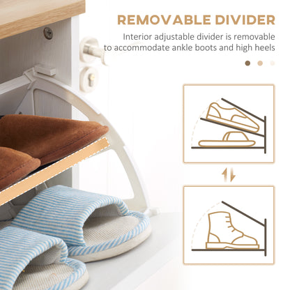 Ellora Lera Wooden White and Natural Slim Shoe Cabinet With 3 Flip Drawers For 12 Pairs