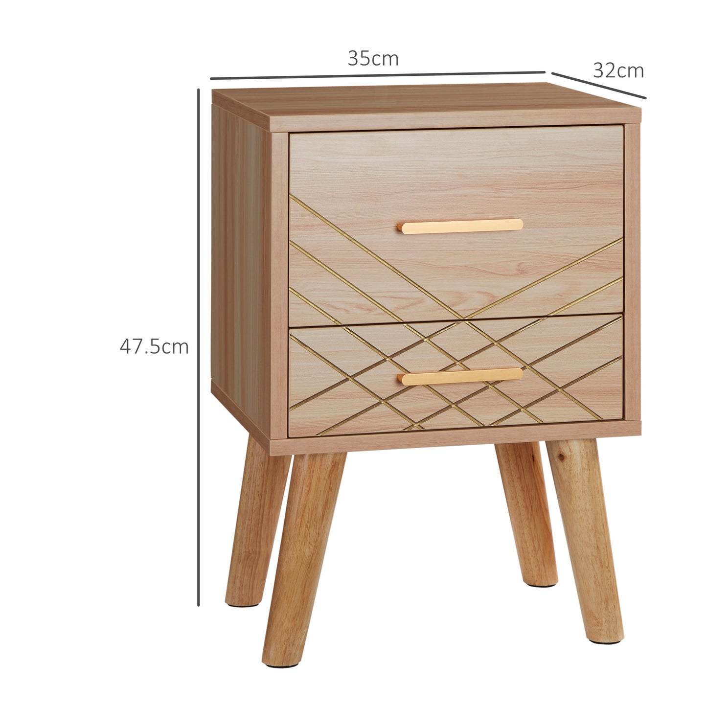 Reyo Set Of 2 Wooden Natural Scandinavian Bedside Tables 2 Drawers